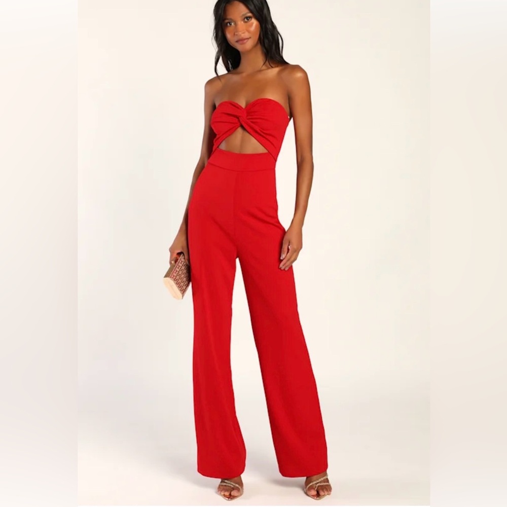 NEW lulus Red Strapless Jumpsuit- Small